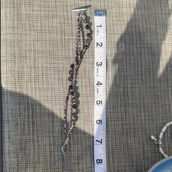 Forbidden Fruit #8 Garnet & Onyx Triple Layered Draped Key Bracelet - Picture 3 of 3